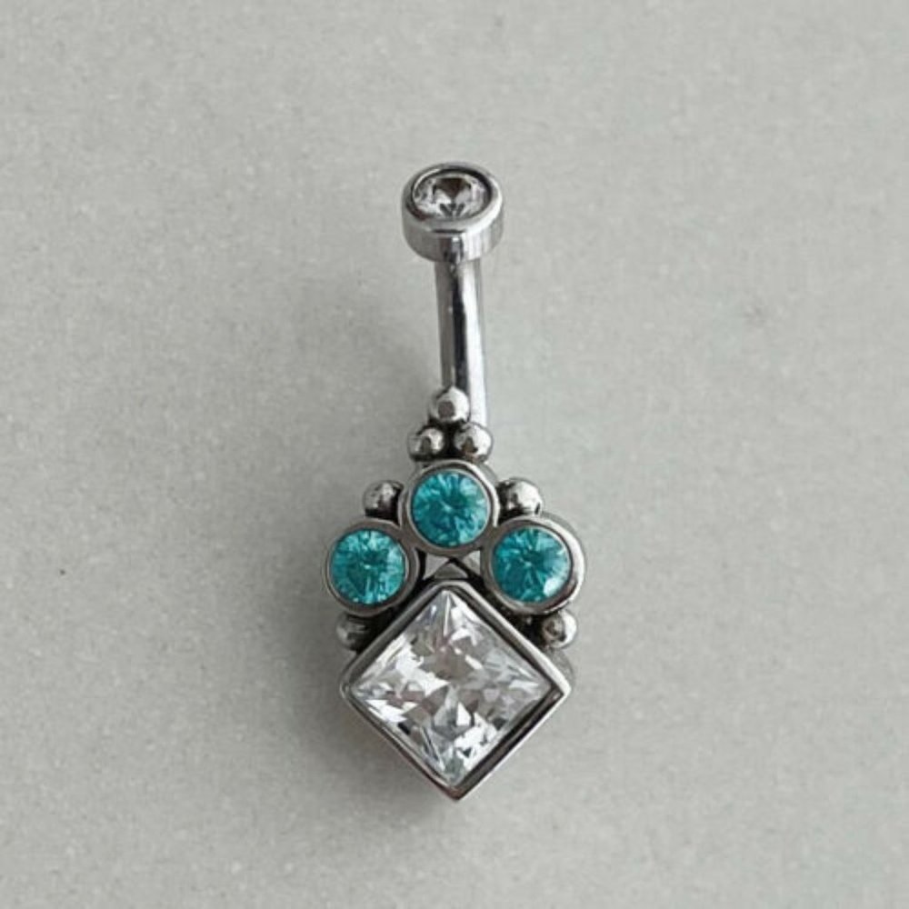 BVLA BODY VISION 14G 5/16" 14K White Gold Mint CZ J-Curve Navel Bar Piercing NEW